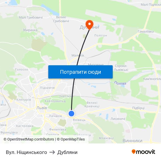 Вул. Ніщинського to Дубляни map