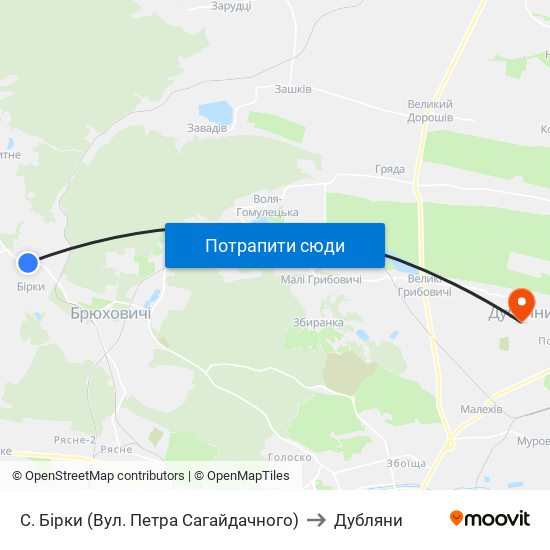 С. Бірки (Вул. Петра Сагайдачного) to Дубляни map