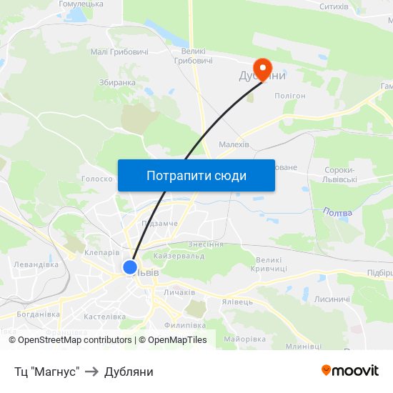 Тц "Магнус" to Дубляни map