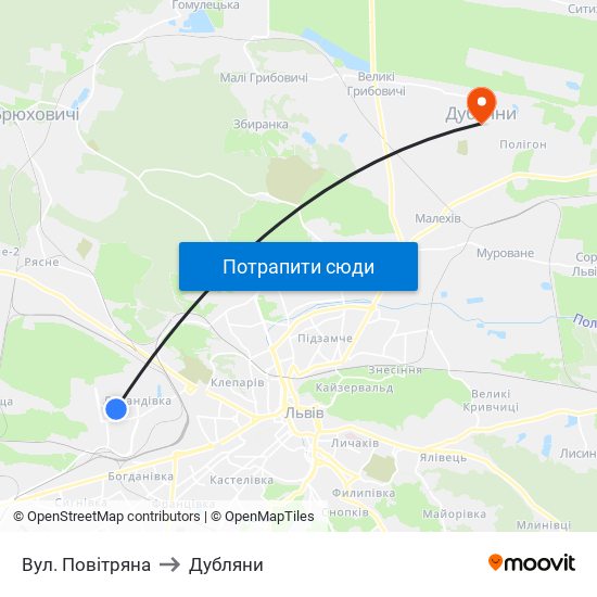 Вул. Повітряна to Дубляни map