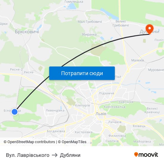 Вул. Лаврівського to Дубляни map