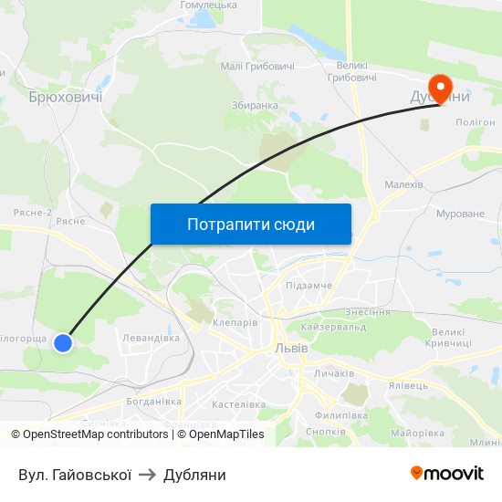 Вул. Гайовської to Дубляни map