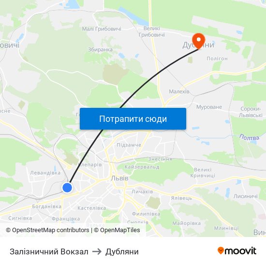 Залізничний Вокзал to Дубляни map