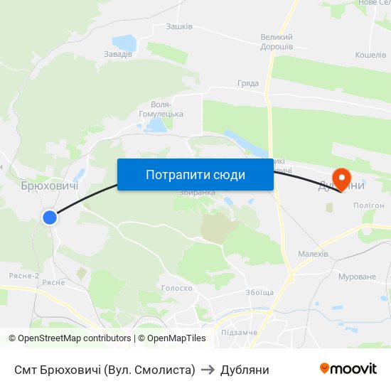 Смт Брюховичі (Вул. Смолиста) to Дубляни map