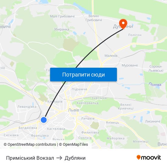 Приміський Вокзал to Дубляни map