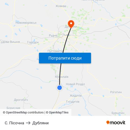 С. Пісочна to Дубляни map