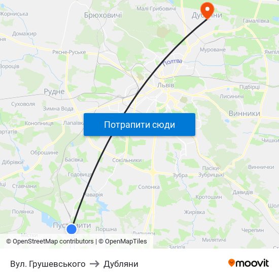 Вул. Грушевського to Дубляни map