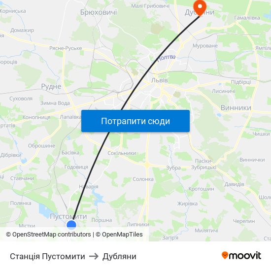 Станція Пустомити to Дубляни map