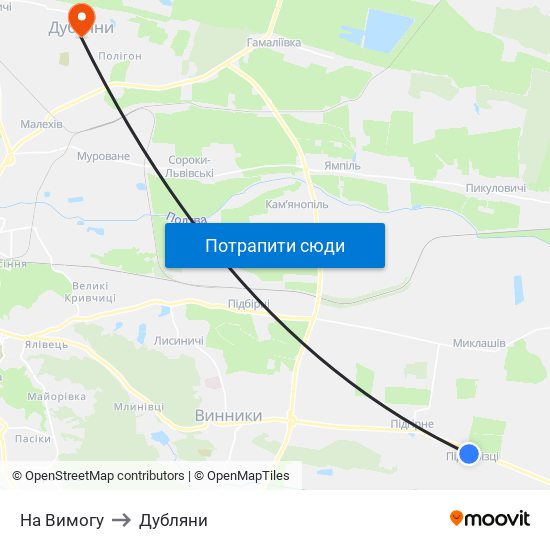 На Вимогу to Дубляни map