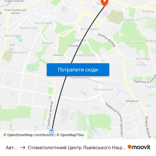 Автовокзал to Стоматологічний Центр Львівського Національного Медичного Університету Ім. Д. Галицького map