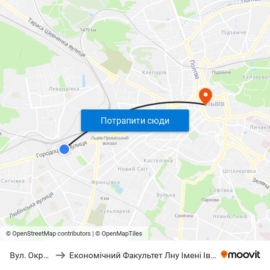 Вул. Окружна to Економічний Факультет Лну Імені Івана Франка map