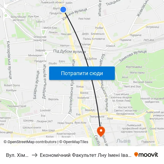 Вул. Хімічна to Економічний Факультет Лну Імені Івана Франка map