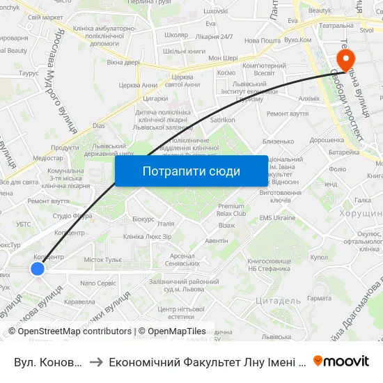 Вул. Коновальця to Економічний Факультет Лну Імені Івана Франка map