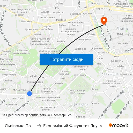 Львівська Політехніка to Економічний Факультет Лну Імені Івана Франка map