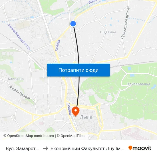 Вул. Замарстинівська to Економічний Факультет Лну Імені Івана Франка map