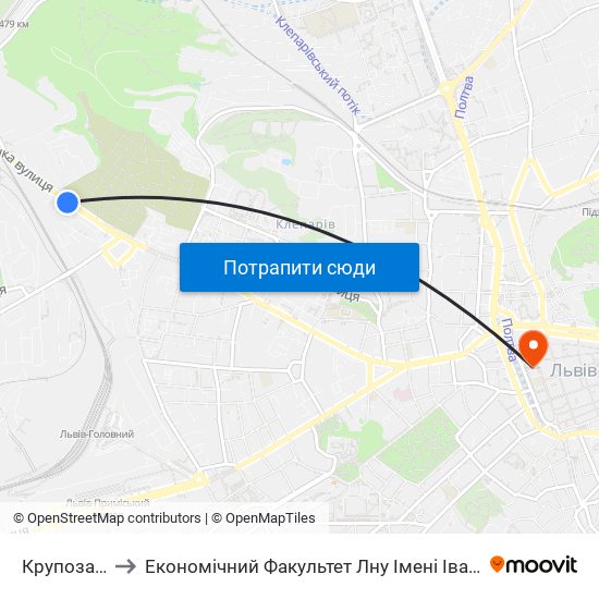 Крупозавод to Економічний Факультет Лну Імені Івана Франка map