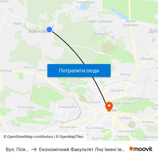 Вул. Пляжна to Економічний Факультет Лну Імені Івана Франка map