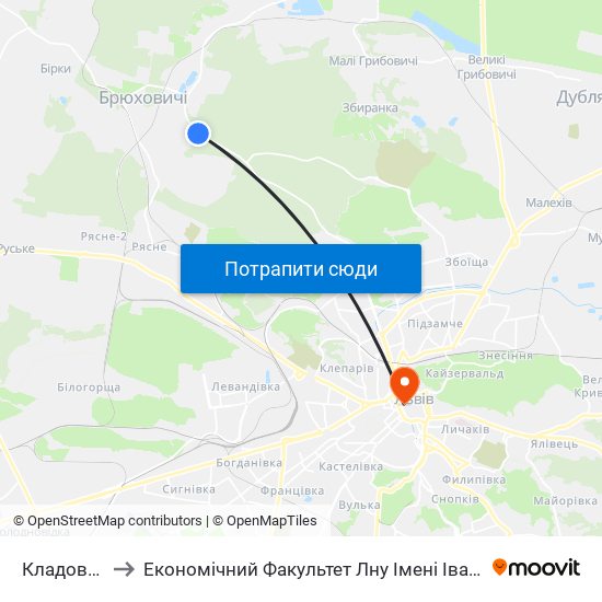 Кладовище to Економічний Факультет Лну Імені Івана Франка map