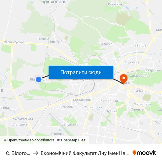 С. Білогорща to Економічний Факультет Лну Імені Івана Франка map