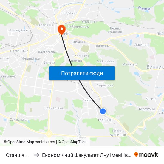 Станція Сихів to Економічний Факультет Лну Імені Івана Франка map