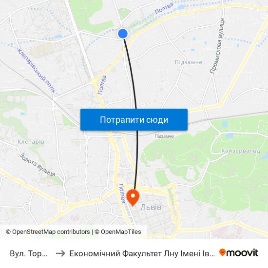 Вул. Торф'Яна to Економічний Факультет Лну Імені Івана Франка map