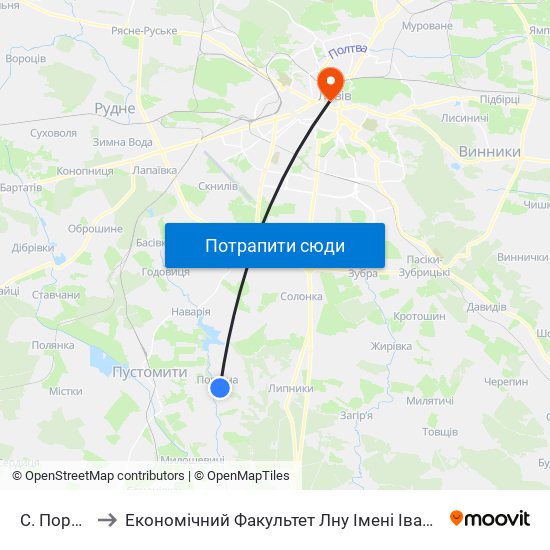 С. Поршна to Економічний Факультет Лну Імені Івана Франка map