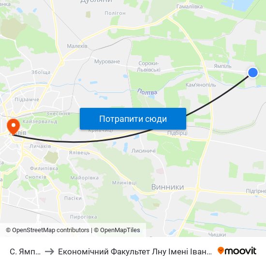 С. Ямпіль to Економічний Факультет Лну Імені Івана Франка map