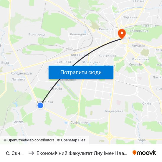 С. Скнилів to Економічний Факультет Лну Імені Івана Франка map