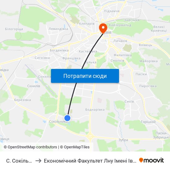 С. Сокільники to Економічний Факультет Лну Імені Івана Франка map