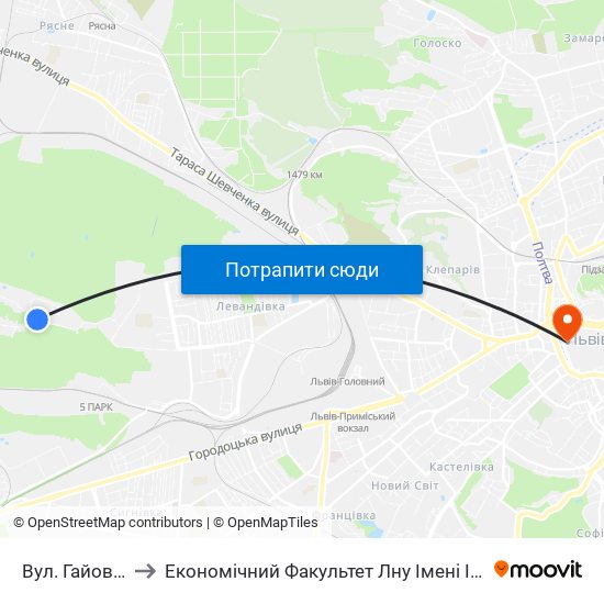 Вул. Гайовської to Економічний Факультет Лну Імені Івана Франка map