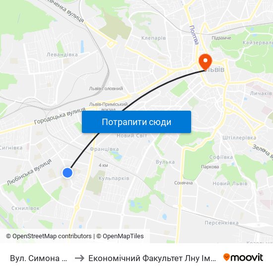 Вул. Симона Петлюри to Економічний Факультет Лну Імені Івана Франка map