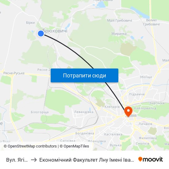 Вул. Ягідна to Економічний Факультет Лну Імені Івана Франка map