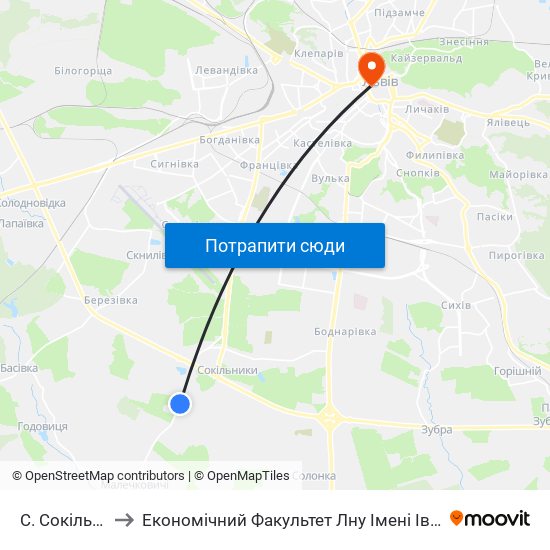 С. Сокільники to Економічний Факультет Лну Імені Івана Франка map