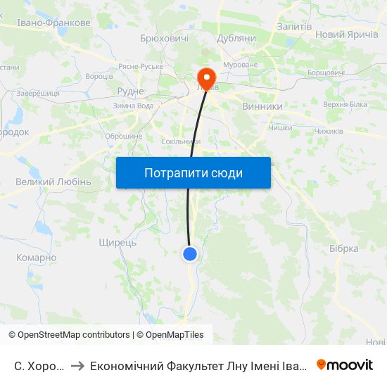 С. Хоросно to Економічний Факультет Лну Імені Івана Франка map