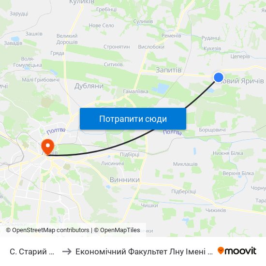 С. Старий Яричів to Економічний Факультет Лну Імені Івана Франка map