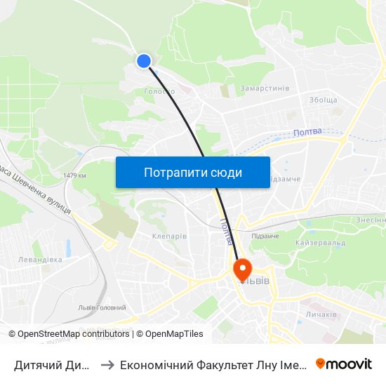 Дитячий Диспансер to Економічний Факультет Лну Імені Івана Франка map