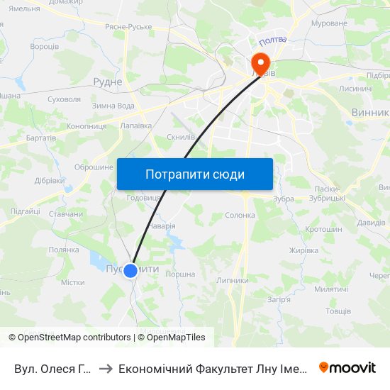 Вул. Олеся Гончара to Економічний Факультет Лну Імені Івана Франка map