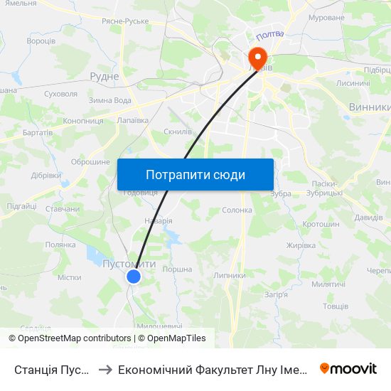 Станція Пустомити to Економічний Факультет Лну Імені Івана Франка map