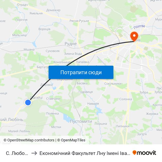 С. Любовичі to Економічний Факультет Лну Імені Івана Франка map