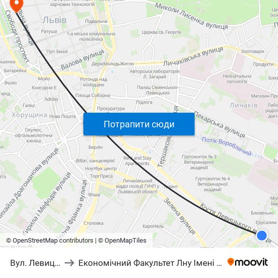 Вул. Левицького to Економічний Факультет Лну Імені Івана Франка map