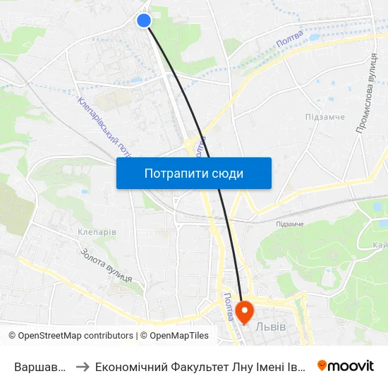 Варшавська to Економічний Факультет Лну Імені Івана Франка map
