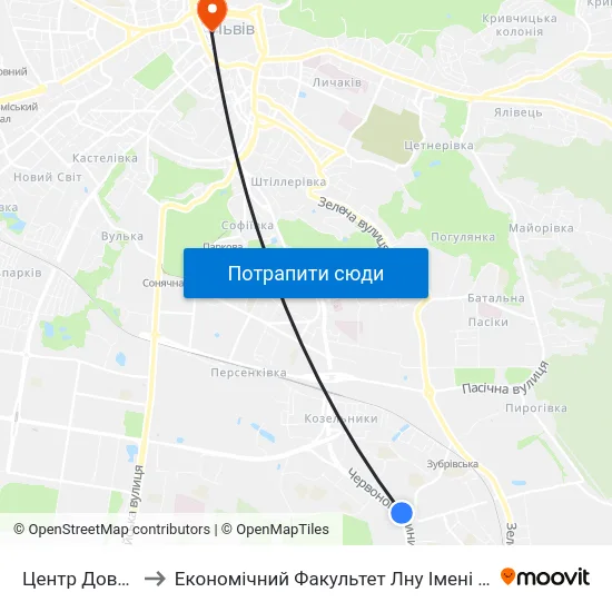 Центр Довженка to Економічний Факультет Лну Імені Івана Франка map