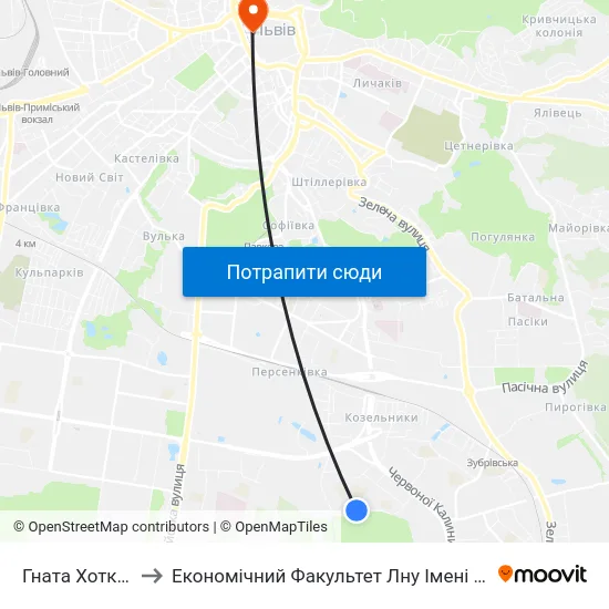 Гната Хоткевича to Економічний Факультет Лну Імені Івана Франка map