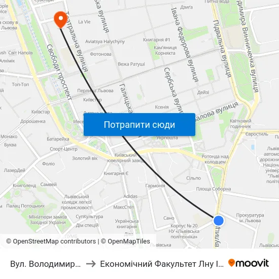 Вул. Володимира Шухевича to Економічний Факультет Лну Імені Івана Франка map