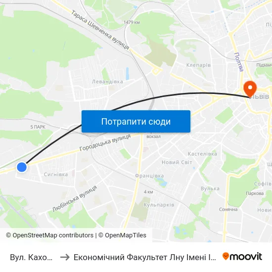 Вул. Каховська to Економічний Факультет Лну Імені Івана Франка map