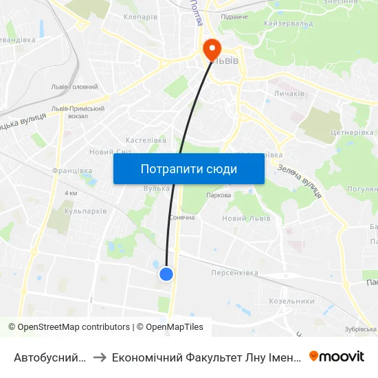 Автобусний Завод to Економічний Факультет Лну Імені Івана Франка map