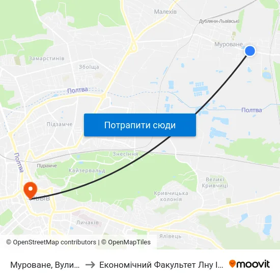 Муроване, Вулиця Підлипи to Економічний Факультет Лну Імені Івана Франка map