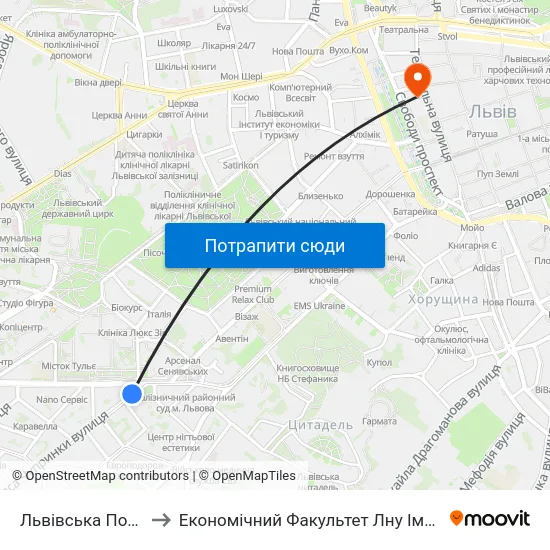 Львівська Політехніка to Економічний Факультет Лну Імені Івана Франка map