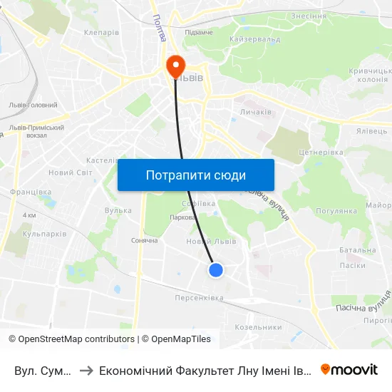 Вул. Сумська to Економічний Факультет Лну Імені Івана Франка map