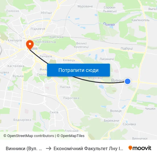 Винники (Вул. Сахарова) to Економічний Факультет Лну Імені Івана Франка map